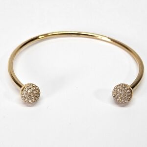 Fossil Gold Tone Stainless Steel Pave Rhinestone Ball Open Cuff Bracelet